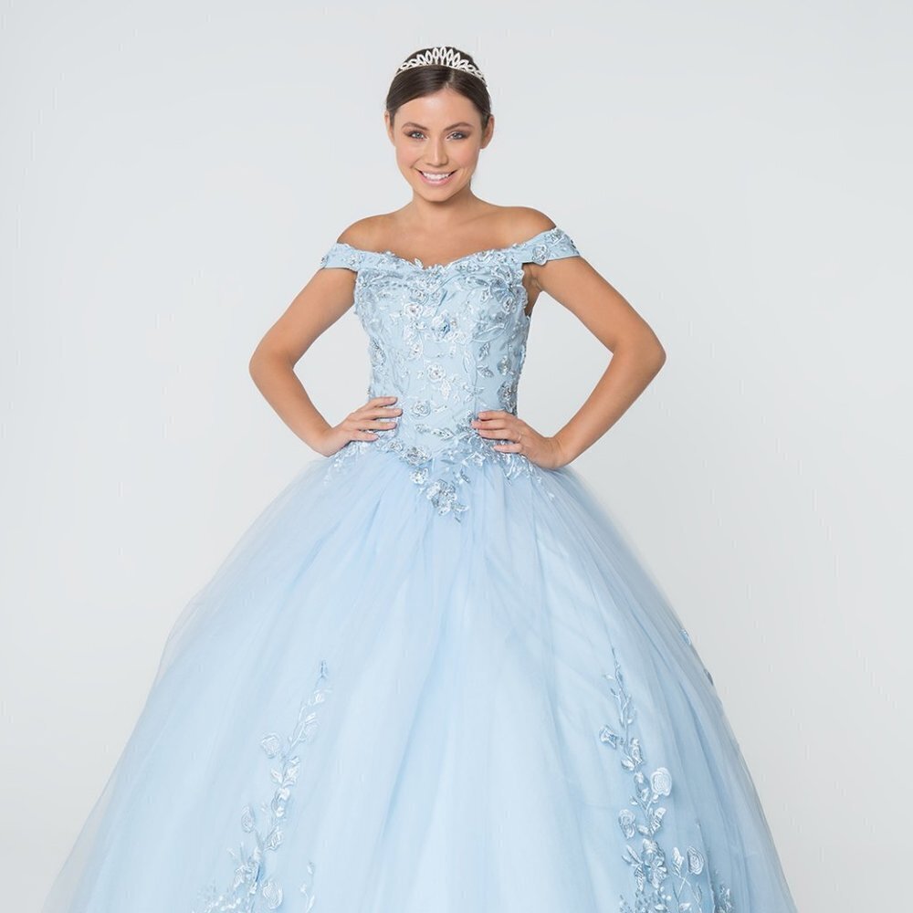 NEW LONG MESH OFF SHOULDER SLEEVELESS EMBROIDERED DRESS WITH LACED BACK GL2802